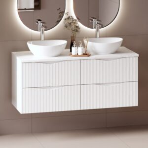wohnli-moebel-suche-M25149040-1 Doppelwaschtisch 120cm Melamin Weiß 121x50x46cm Spanplatte Weiß Petits meubles Möbel Badezimmermöbel Waschtische