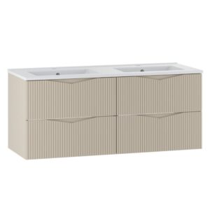 wohnli-moebel-suche-M25149042-1 Waschtischunterschrank mit doppeltem Melamin Kaschmir 120x50x46cm Spanplatte Beige Petits meubles Möbel Badezimmermöbel Waschtische