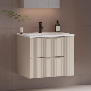 wohnli-moebel-suche-M25149053-1 Waschtischunterschrank Melamin Kaschmir 60x50x46cm Spanplatte Beige Petits meubles Möbel Badezimmermöbel Waschtische