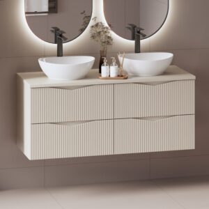 Doppelwaschtisch 120cm Melamin Kaschmir 121x50x46cm Spanplatte Beige Petits meubles Möbel Badezimmermöbel Waschtische