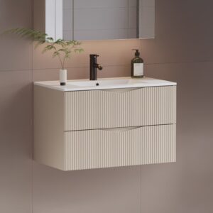 wohnli-moebel-suche-M25149069-1 Waschtischunterschrank Melamin Kaschmir 80x50x46cm Spanplatte Beige Petits meubles Möbel Badezimmermöbel Waschtische