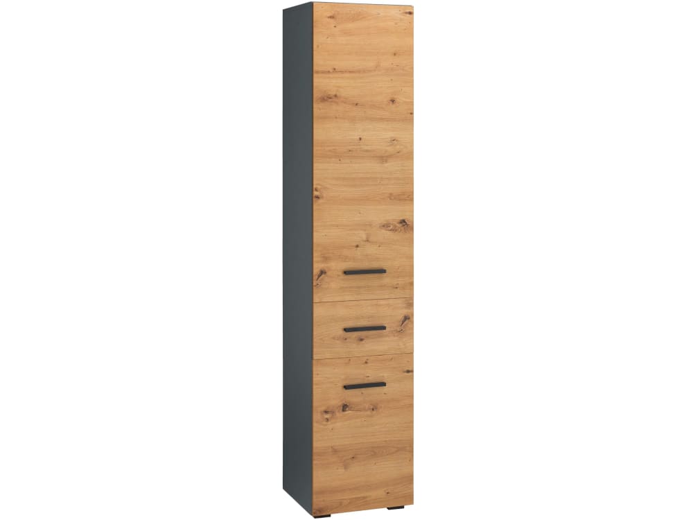 wohnli-moebel-suche-M25150149 Wohnli Möbelsuche - Badhochschrank mit 2 Türen 1 Schublade in Eichenoptik & Anthrazit