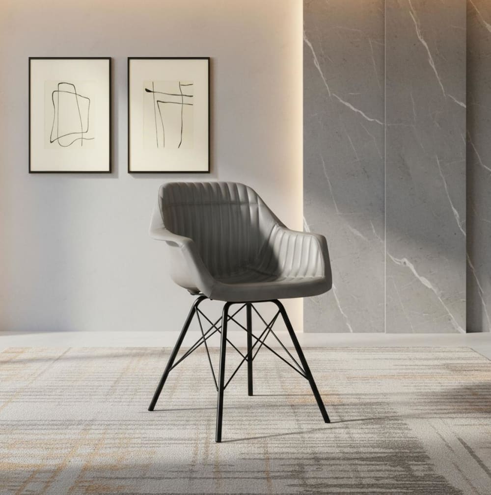 Grauer Lederpolsterstuhl mit gepolsterter Rückenlehne 61x84x52cm Stoff Grau GINER Y COLOMER Sofas und Sessel Sessel, Poufs und Fußbänke Sessel