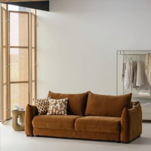 wohnli-moebel-suche-M25152631-1 Bequemes 3-Sitzer Schlafsofa Jonne aus Chenille L233 cm 233x92x105cm Stoff Braun WOOOD Sofas und Sessel Sofas 2-Sitzer-Sofas & 3-Sitzer-Sofas