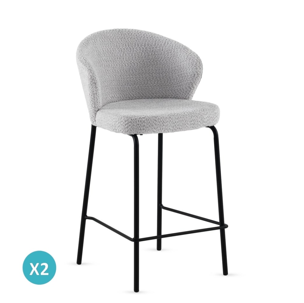 Wohnli Möbelsuche - 2er-Set Hocker mit hellgrauem Chenille-Bezug