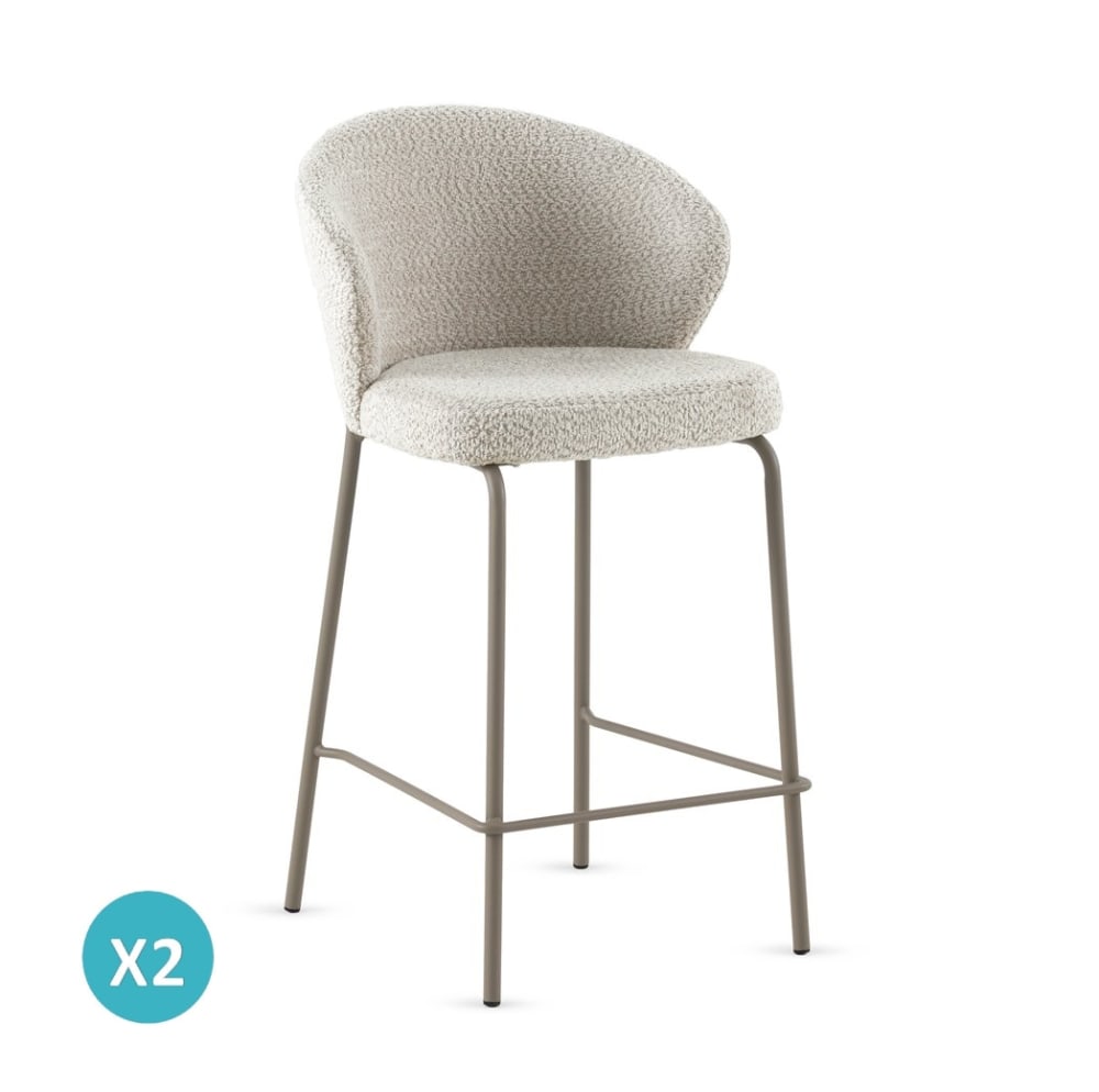 Wohnli Möbelsuche - 2er-Set Hocker mit cremefarbenem Chenille-Bezug