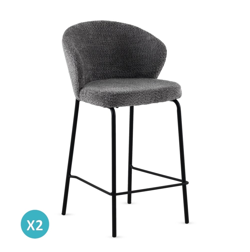 Wohnli Möbelsuche - 2er-Set Hocker mit dunkelgrauem Chenille-Bezug