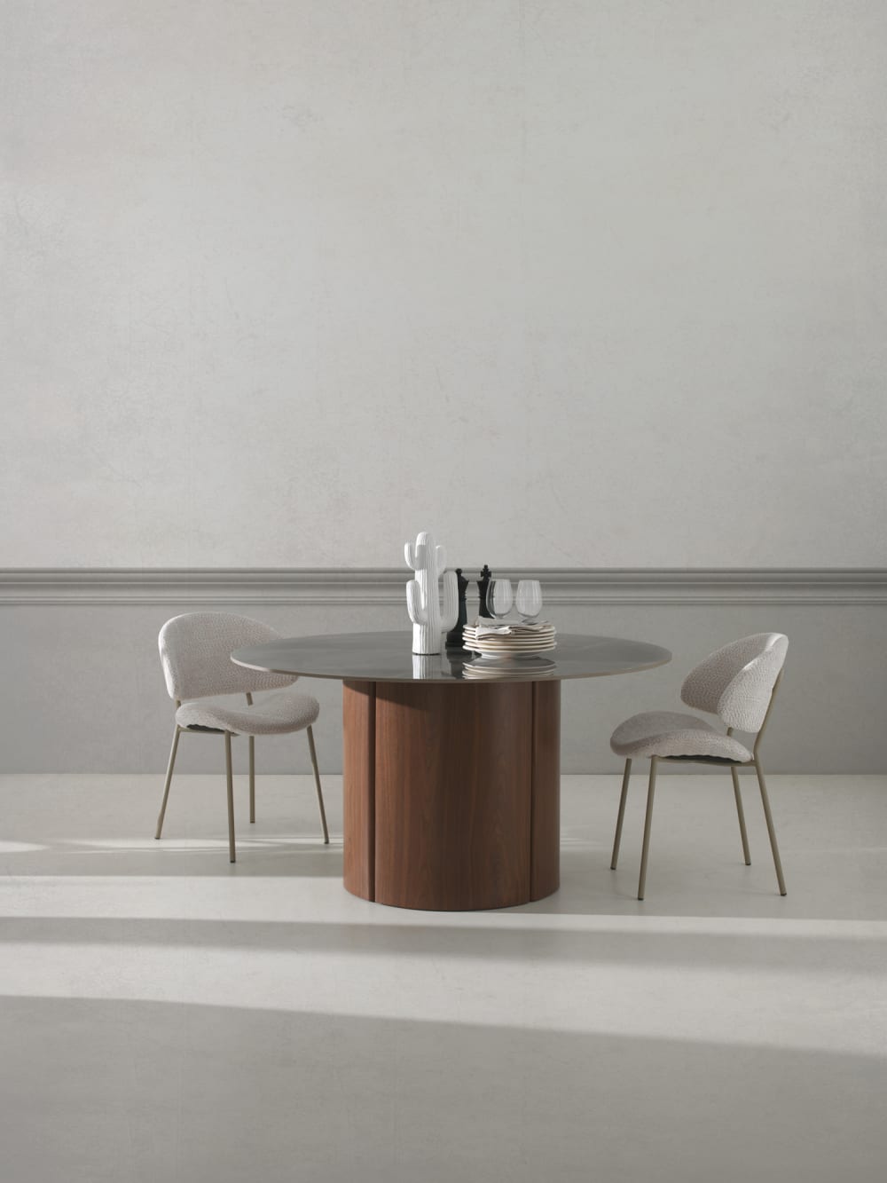 wohnli-moebel-suche-M25154098-1 Runder Tisch 140 cm Durchmesser mit Keramikplatte 140x75x140cm Keramik Grau GEESE HOME Möbel Esszimmermöbel Esstische