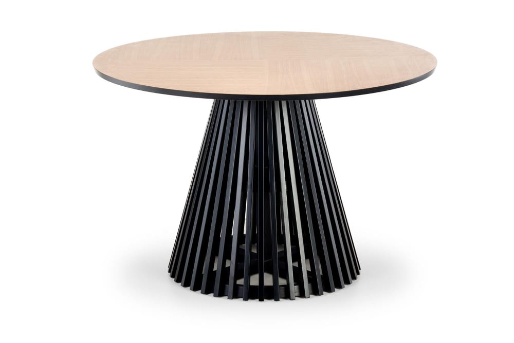 wohnli-moebel-suche-M25154336 Wohnli Möbelsuche - Runder Tisch aus Eichenfurnier-MDF und schwarzem Bein Ø 120 cm