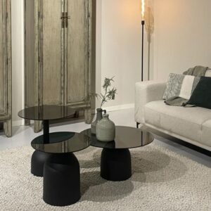 wohnli-moebel-suche-M25154523-1 Couchtisch D70 cm schwarzem Glas und lackiertem Stahl 70x36x70cm Metall Schwarz Moloo Möbel Wohnzimmermöbel Couchtische