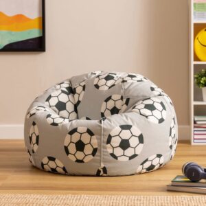 wohnli-moebel-suche-M25155150-1 Kinder Sitzsack-Sessel Indoor-Outdoor mit Fußball-Print 80x45x80cm PES - Polyester Schwarz Icon Sofas und Sessel Sessel, Poufs und Fußbänke Sitzsäcke