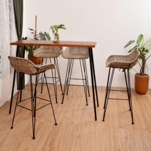 Barhocker (2er Set) aus Metall und Fasern Braun 48x96x48cm Rattan Braun Nordlys Möbel Esszimmermöbel Barhocker