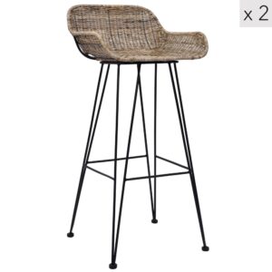Wohnli Möbelsuche - Barhocker (2er Set) aus Metall und Fasern Braun