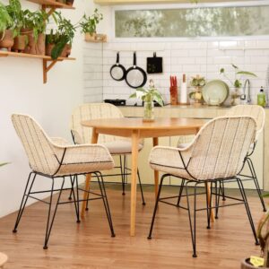 Esszimmerstühle (2er Set) aus Metall und Rattan Braun 61x86x59cm Rattan Braun Nordlys Möbel Esszimmermöbel Stühle