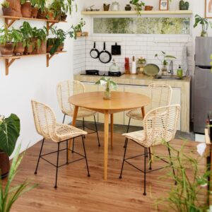 Esszimmerstühle (2er Set) aus Metall und Rattan Braun 57x85x46cm Rattan Braun Nordlys Möbel Esszimmermöbel Stühle