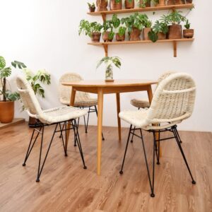 Esszimmerstühle (2er Set) aus Metall und Rattan Braun 61x85x46cm Rattan Beige Nordlys Möbel Esszimmermöbel Stühle