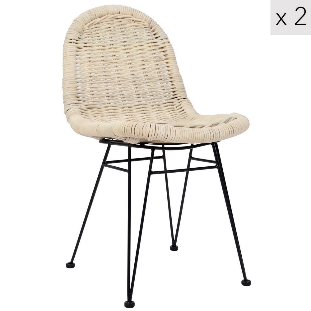 Wohnli Möbelsuche - Esszimmerstühle (2er Set) aus Metall und Rattan Braun