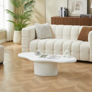 Couchtisch für den Innen- und Außenbereich aus Magnesit Weiß 59x11x129cm Naturstein Weiß Nordlys Möbel Wohnzimmermöbel Couchtische