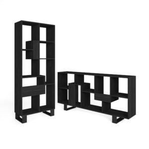 wohnli-moebel-suche-M25155498 Wohnli Möbelsuche - Bücherregal Holzeffekt schwarz 67x31x174cm mit Beinen
