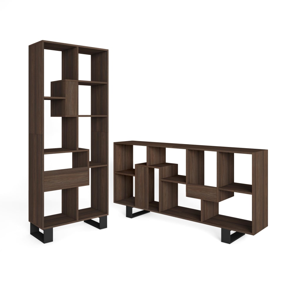 wohnli-moebel-suche-M25155512 Wohnli Möbelsuche - Bücherregal Holzeffekt dunkle Eiche 67x31x174cm mit Beinen