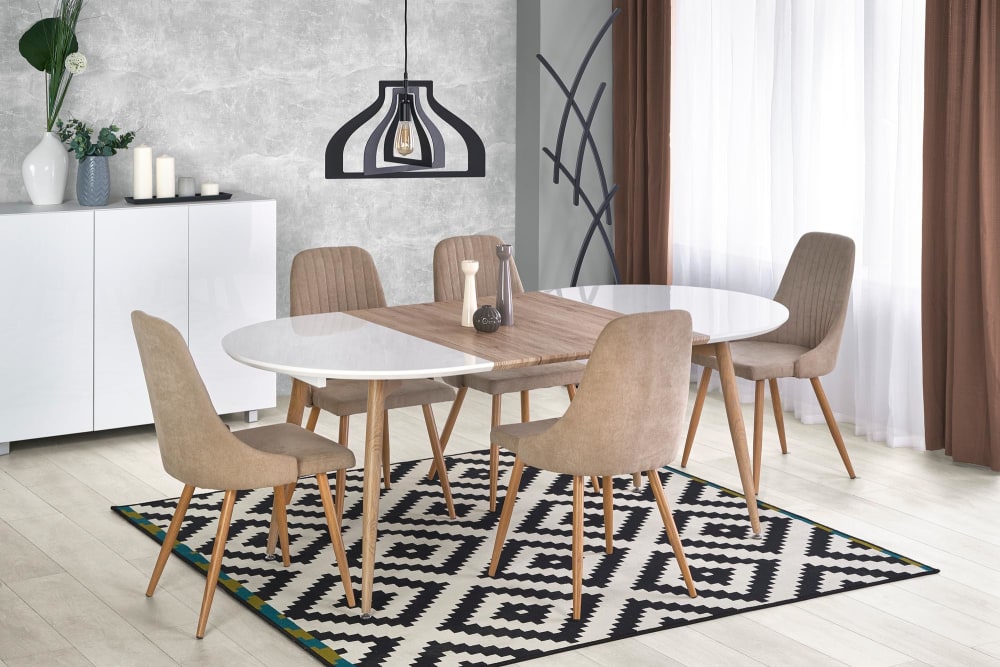 Ausziehtisch für 4/8 Personen weiß/Eiche 120/200x100 cm 120x75x100cm Holz Weiß That's Casa Möbel Esszimmermöbel Esstische