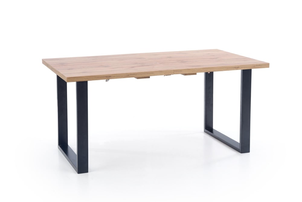 wohnli-moebel-suche-M25155834 Wohnli Möbelsuche - Ausziehbarer Tisch Eichenlaminat schwarzen Stahlbeinen 135/185x85 cm