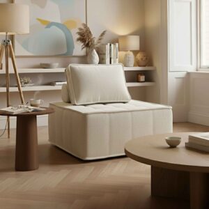 Stoffsessel für Modulsofa mit ecrufarbenem Kissen 85x75x85cm Stoff Weiß Oviala Sofas und Sessel Sofas 2-Sitzer-Sofas & 3-Sitzer-Sofas