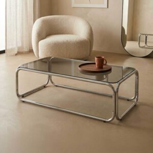 wohnli-moebel-suche-M25155908-1 Rechteckiger Couchtisch (L 110 cm) aus Metall und schwarzem Glas 110x40x50cm Glas Schwarz Oviala Möbel Wohnzimmermöbel Couchtische