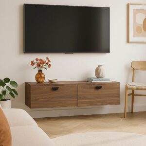 wohnli-moebel-suche-M25155920-1 120 cm industrieller TV-Wandschrank aus dunklem Holz 120x30x30cm Holz Braun Oviala Möbel Wohnzimmermöbel TV-Möbel