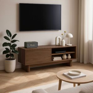 wohnli-moebel-suche-M25155921-1 Skandinavischer 120 cm großer TV-Schrank aus dunklem Holz 120x58x40cm Holz Braun Oviala Möbel Wohnzimmermöbel TV-Möbel
