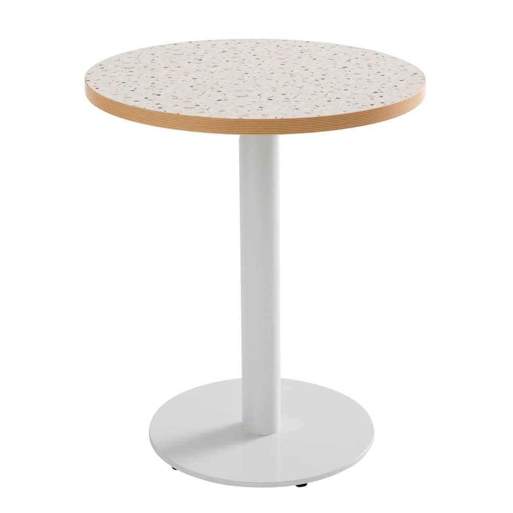 Wohnli Möbelsuche - Esstisch rund 60 cm schwarzes Gestell und Terrazzo-Beschichtung
