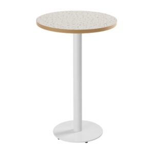 wohnli-moebel-suche-M25155981 Wohnli Möbelsuche - Tisch rund 60 cm hoch weißer Fuß und Terrazzo-Beschichtung