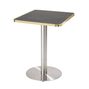 Wohnli Möbelsuche - Esstisch 60 x 60 cm silbernes Bein und schwarz/goldene Bespannung