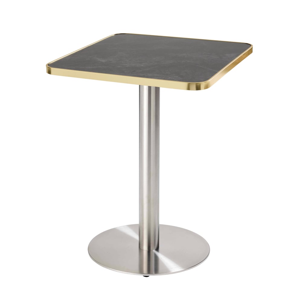 Wohnli Möbelsuche - Esstisch 60 x 60 cm silbernes Bein und schwarz/goldene Bespannung