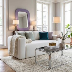 wohnli-moebel-suche-M25156192-1 2-Sitzer-Sofa aus Bouclé-Stoff mit ecrufarbenen Kissen L 160 cm 160x72x88cm Stoff Weiß Oviala Sofas und Sessel Sofas 2-Sitzer-Sofas & 3-Sitzer-Sofas