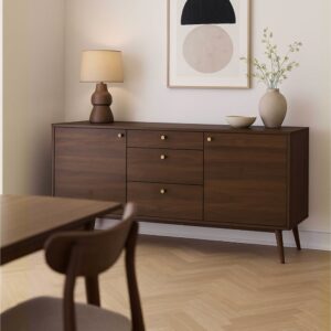 wohnli-moebel-suche-M25156199-1 Designer-Sideboard aus dunklem Holz mit 2 Türen und 3 Schubladen 150x75x40cm Holz Braun Oviala Möbel Esszimmermöbel Sideboards, Highboards & niedrige Anrichten