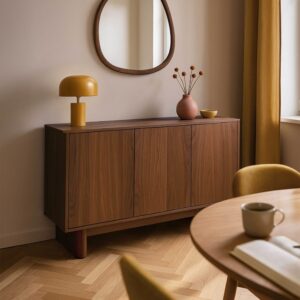 wohnli-moebel-suche-M25156202-1 Skandinavisches Sideboard mit 3 Türen aus dunklem Holz 120 cm 120x78x40cm Holz Braun Oviala Möbel Esszimmermöbel Sideboards, Highboards & niedrige Anrichten