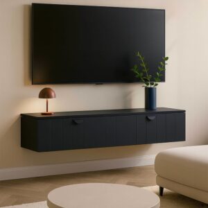 wohnli-moebel-suche-M25156205-1 Moderner schwarzer 160 cm Wand-TV-Schrank 160x30x30cm Holz Schwarz Oviala Möbel Wohnzimmermöbel TV-Möbel