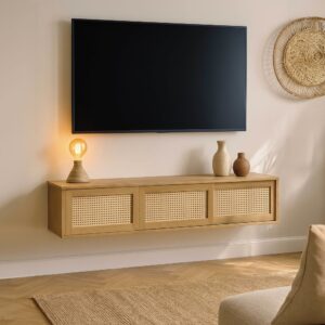 wohnli-moebel-suche-M25156210-1 160 cm Bohemian-Wand-TV-Schrank aus hellem Holz 160x30x30cm Holz Beige Oviala Möbel Wohnzimmermöbel TV-Möbel