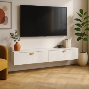 wohnli-moebel-suche-M25156212-1 Moderner weißer 160 cm Wand-TV-Schrank 160x30x30cm Holz Weiß Oviala Möbel Wohnzimmermöbel TV-Möbel