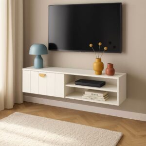 wohnli-moebel-suche-M25156214-1 Moderner weißer 120 cm Wand-TV-Schrank 120x30x30cm Holz Weiß Oviala Möbel Wohnzimmermöbel TV-Möbel