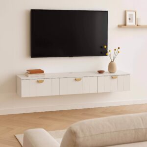 wohnli-moebel-suche-M25156218-1 Moderner weißer 200 cm Wand-TV-Schrank 200x30x30cm Holz Weiß Oviala Möbel Wohnzimmermöbel TV-Möbel
