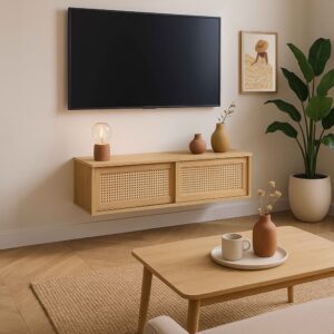 wohnli-moebel-suche-M25156219-1 108 cm Bohemian-Wand-TV-Schrank aus hellem Holz 108x30x30cm Holz Beige Oviala Möbel Wohnzimmermöbel TV-Möbel