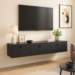 wohnli-moebel-suche-M25156220-1 Moderner schwarzer 200 cm Wand-TV-Schrank 200x30x30cm Holz Schwarz Oviala Möbel Wohnzimmermöbel TV-Möbel