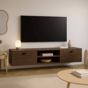 wohnli-moebel-suche-M25156221-1 160 cm industrieller TV-Wandschrank aus dunklem Holz 160x30x30cm Holz Braun Oviala Möbel Wohnzimmermöbel TV-Möbel