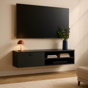 wohnli-moebel-suche-M25156222-1 Moderner schwarzer 120 cm Wand-TV-Schrank 120x30x30cm Holz Schwarz Oviala Möbel Wohnzimmermöbel TV-Möbel