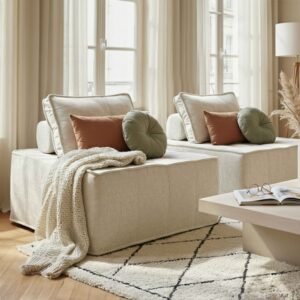 wohnli-moebel-suche-M25156891-1 Set aus 2 Stoffsesseln für modulare Sofas mit ecrufarbenem Kissen 170x75x85cm Stoff Weiß Oviala Sofas und Sessel Sofas 2-Sitzer-Sofas & 3-Sitzer-Sofas