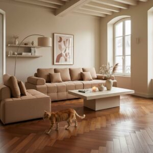 5-Sitzer-Sofa aus Stoff mit terrakottafarbenen L 365 cm 365x65x112cm Stoff Braun Oviala Sofas und Sessel Sofas Modulare Sofas
