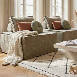 wohnli-moebel-suche-M25156895-1 Set aus 2 Stoffsesseln für modulare Sofas mit taupefarbenem Kissen 170x75x85cm Stoff Beige Oviala Sofas und Sessel Sofas 2-Sitzer-Sofas & 3-Sitzer-Sofas