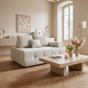 wohnli-moebel-suche-M25156899-1 Linker Sessel für modulares Stoffsofa mit ecrufarbenen L 140 cm 140x65x112cm Stoff Weiß Oviala Sofas und Sessel Sofas Modulare Sofas